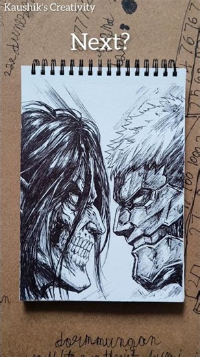 "Attack Titan vs Armored Titan FIGHT! Epic Black Ball Pen Sketch" 🔥 #AttackOnTitan #shorts