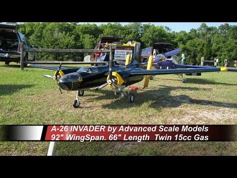 ASM A-26 Invader - Twin 15cc RC 92in WingSpan - Maiden Flight-CRASH -- 5-5-2012