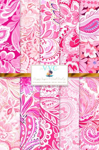 Preppy Inspired Pink Paisley Digital Paper, 10 Seamless Patterns for Printable Scrapbook Paper - Instant Download, Paisley, Pink and White - Etsy