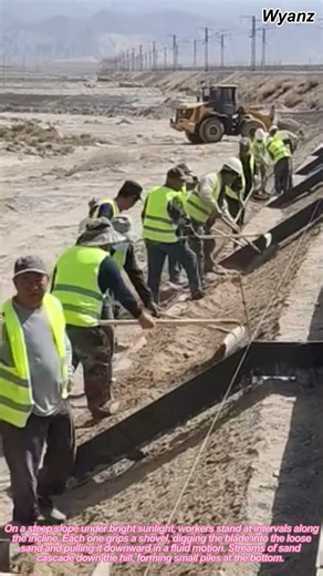 construction vlog | workers scraping sand down slope with shovels