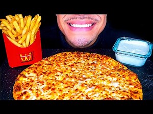 ASMR LITTLE CAESARS CHEESE PIZZA WITH RANCH SAUCE *BIG BITES*MCDONALDS FRIES EATING SHOW MOUTHSOUNDS