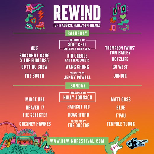 The legendary REWIND FESTIVAL returns to Henley-on-Thames this weekend with majestic headliners Soft Cell & Holly Johnson. Bright sunshine and blue skies are forecast for the weekend, so relax & don't forget the sunscreen! - OriginalRock.net