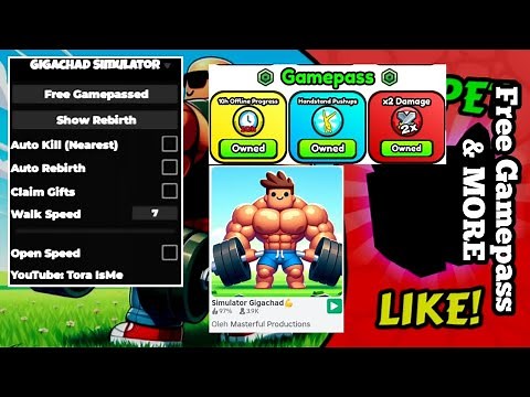 Gigachad Simulator 💪 OP Script [ Free Gamepass & More ] ( KEY ) ( GUI )