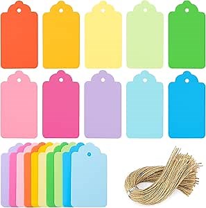 VGOODALL 150PCS Gift Tags with String Attached, 1.6x2.8 Colored Gift Tags for Presents Wedding Clothes Bags Box DIY Crafts Holiday Party Favors