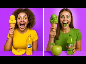 🌈 24 HEURES Défi Nourriture d'une couleur ! 🍔 Astuces Alimentaires Drôles & Luttes Alimentaires