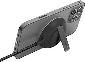 Belkin Wireless Charger for MagSafe, 15W Fast Charging Pad (PSU Not Included) w/ Kick Stand & 6.6ft Long Braided Cable, Compatible w/ iPhone 17, 16, 15 , 14 & 13, and iPhone Mini - Black