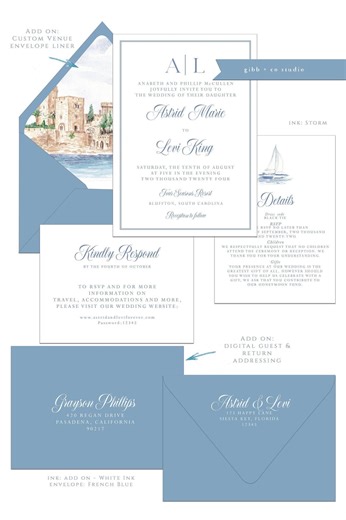 Astrid Coastal Wedding Invitations, Semi Custom Printed, Beach, Painted Watercolor, Wedding Invites, Rsvp, Details Deposit - Etsy