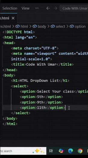 drop down list in html | select tag