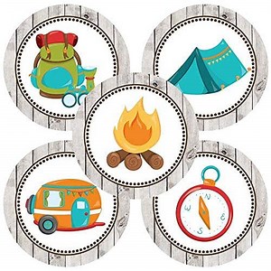 Camping Sticker Labels - Boy Girl Kids Birthday Baby Shower Themed Party Supplies - Set of 50