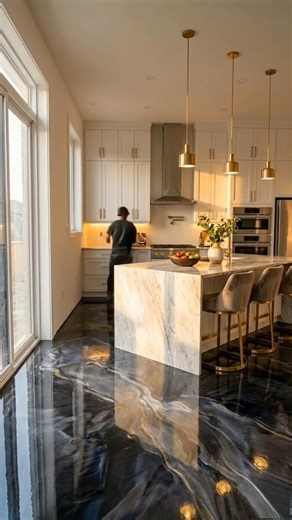 From Bare Concrete to Liquid Marble Luxury | Metallic Epoxy Kitchen Transformation #epoxycounterto