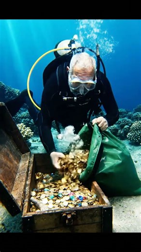 “Diver Finds MASSIVE Lost Treasure Chest Full of Ancient Gold Coins & Sparkling Gems Underwater!”
