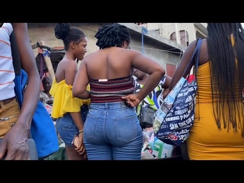 Beautiful women in Cap-Haitien / OKAP Haiti street marketplace walking video tour 