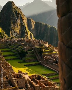 Majestic Machu Picchu Sunrise View Through Ancient Stone Frame