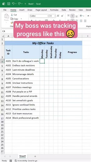Shamsudeen Idris on Instagram: "My boss was tracking progress like this. #exceltips #exceltutorial #exceltipsandtricks"