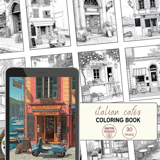 30 Italian Storefronts Coloring Pages, Cafes in Italy, Rustic, Procreate, PNG, Printable PDF, Instant Download - Etsy