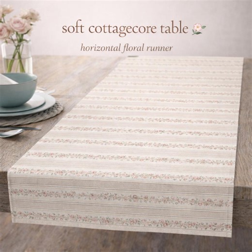 Floral Table Runner, Cottagecore Table Decor, Vintage Horizontal Stripe Runner, Neutral Farmhouse Dining Decor Linen - Etsy