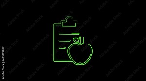 Healthy food menu icon vegan neon seamless animation. Menu for cafe, restaurant, coffee shop. 4K video animation.