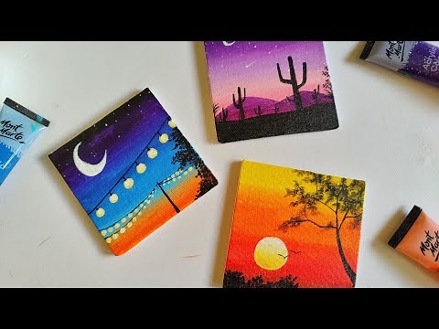 3 Easy Paintings for beginners || 3 mini canvas paintings part 20 || aesthetic paintings