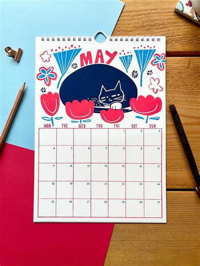 2026 Cat Art Wall Calendar | Purrfect Days | A4 Hanging Calendar | Blue and Red Tuxedo Cat Illustrations | Cute Christmas Gift Cat Lovers - Etsy