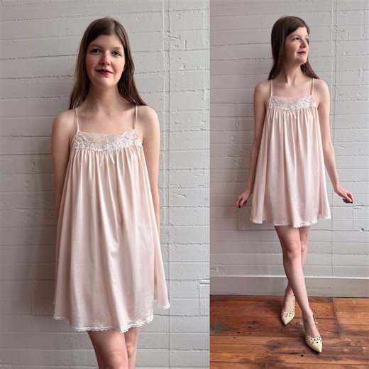 1970s 70s Baby Pink Mini Babydoll Nightgown - Medium - Etsy