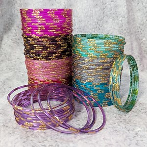 Size 2-12 XL - GLASS Bangles: Transparent Painted Base With Gold Confetti Glitter - 12 Pieces 1 Dozen - Indian Bracelet Set -ra3000 - Etsy