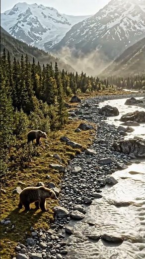 Brown Bear Roaming a Stunning Mountain River Valley | Wildlife 4K #wildlife #bear #animals
