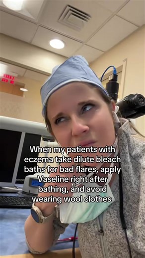 For dilute bleach baths- use 1/4 cup of household bleach in a full (40 gallon) bathtub. Soak for about 10-15 minutes weekly. Do you have eczema? #eczema #dermatologist