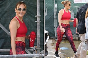 Jennifer Lopez matches her bling cup to her ab-baring gym outfit