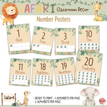 Number Posters 0-20 | Safari Jungle Classroom Decor | Editable Math Posters