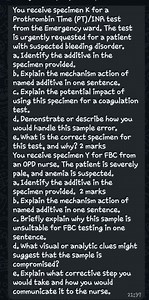 You receive specimen K for a Prothrombin Time (PT)/INR test fro... | Filo