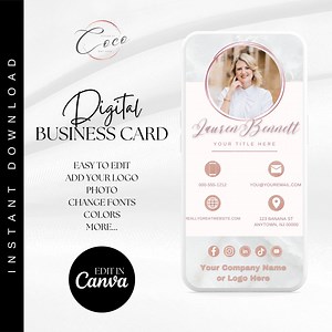 Digital Business Card Template, Editable Business Card Template, Realtor Digital Business Card, Instant Download, Pink Digital Business Card - Etsy UK