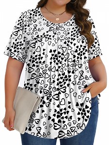 Fantaslook Womens Plus Size Tops Tunic Short Sleeve Shirts Floral Blouses Loose Summer Tops