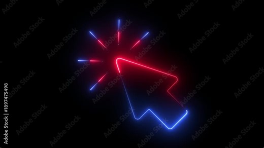 Neon mouse cursor arrow icon. Glowing neon arrow cursor icon for digital interface and web design elements
