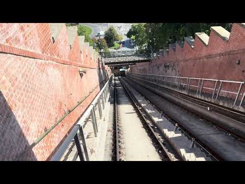 Travelling down on the Funicular Railway on Castle Hill in Budapest Hungary