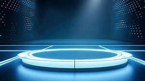 podium Futuristic showcase with platform for product displaying. Empty modern stage display