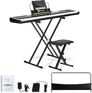 Artesia 88-Key Portable Digital Piano Keyboard with Full-Size Velocity Sensitive Keys, Bundle with Adjustable Stand and Portable Bench - Complete Set for Beginners