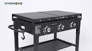 VIVOHOME Portable 3-Burner 45,000 BTU Flat Top Propane Gas Grill in Black with Foldable Legs VH1631