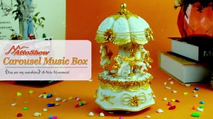 Carousel Music Box，Luxury Color Change LED Light Music Box,Luminous Rotating 3-Horse Musical Box with Gift Box for Girls Birthday Valentine Gift (You are My Sunshine, Gold)