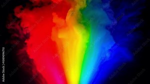 Vivid explosion of bright, vivid colors in dynamic rainbow spectrum with energetic smoke effects, creating abstract visual masterpiece against dark backdrop.