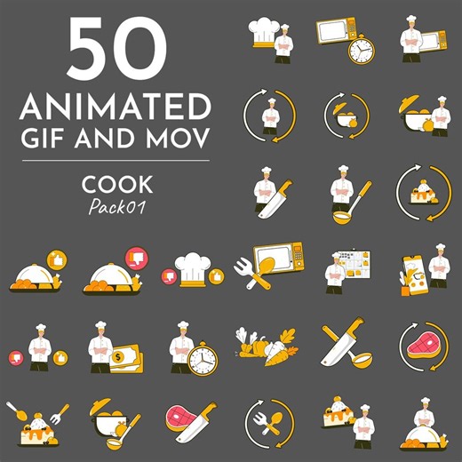 Animated Cook Icon Pack | 50 Food Motion Graphics (digital Download) - Etsy