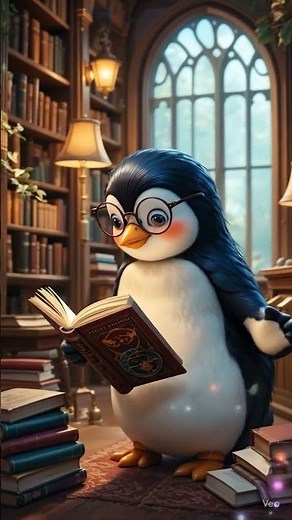 "Cute Penguin Reading in a Cozy Library 📚 | Short Animation"