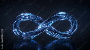 Blue infinity symbol. 3D render seamless loop animation
