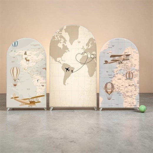 Vintage World Map Travel Backdrop, Airplane and Hot Air Balloon Party Background, Adventure Theme Birthday Backdrop,travel Theme Baby Shower - Etsy