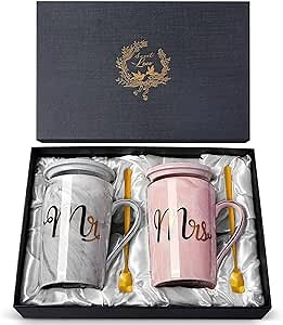 Biching Wedding Gifts for Couples 2026, Couple Gift for Anniversary - 14oz Ceramic Marble Mr and Mrs Mugs Set, Present for Bridal Shower Engagement Bride and Groom, with Greeting Card, Luxury Gift Box