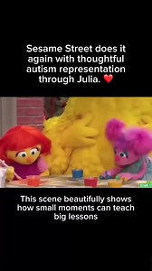 Sesame Street does it again with thoughtful autism representation through Julia. This scene beautifully shows how small moments can teach big lessons: • Respecting Sensory Preferences: Showing how sensory needs can differ, like Julia preferring a paintbrush over finger painting. • Patience in Communication: Highlighting the importance of giving autistic individuals time to respond and being understanding if their communication style differs. • Breaking Stereotypes: Explaining that not all intera