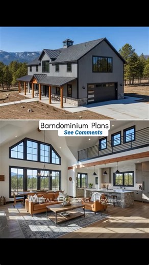 Metal Building Homes on Instagram: "Bright, open-concept barndominium nestled in Montana’s mountain foothills ❤️"