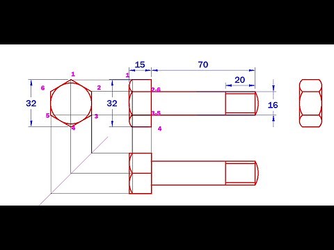 How to Draw the Orthographic Projection of a Nut and Bolt, in AutoCAD