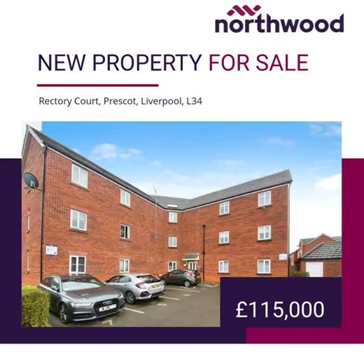 Northwood Liverpool on Instagram: "⭐️ New Property For Sale 📍 Rectory Court, Prescot, Liverpool, L34 🏠 2 Bedroom, Flat. Guide price £115,000 Neutrally decorated two-bedroom flat for sale in a sought-after area of Prescot, featuring an open-plan living/dining room with fitted kitchen, loft storage and parking, and offering excellent access to local amenities, parks and commuter links to Liverpool and surrounding towns—ideal for first-time buyers or investors. For more information please visit o