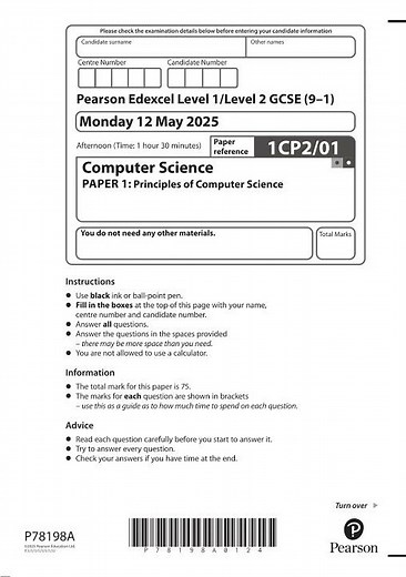 2025 Pearson EDEXCEL GCSE Computer Science Paper 1 1cp2 01 Principles Of Computer Science
