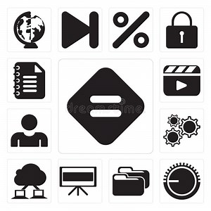 Set of Equal, Volume Control, Folder, Television, Cloud Computing, Settings, User, Video Player, Notepad, Editable Icon Pack Stock Vector - Illustration of control, pack: 122481412